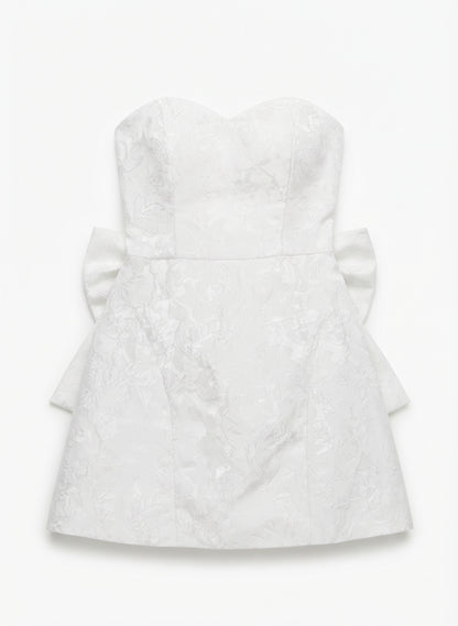 Jacquard Satin Homecoming Dress with Bow – White, Size Medium (Preowned)