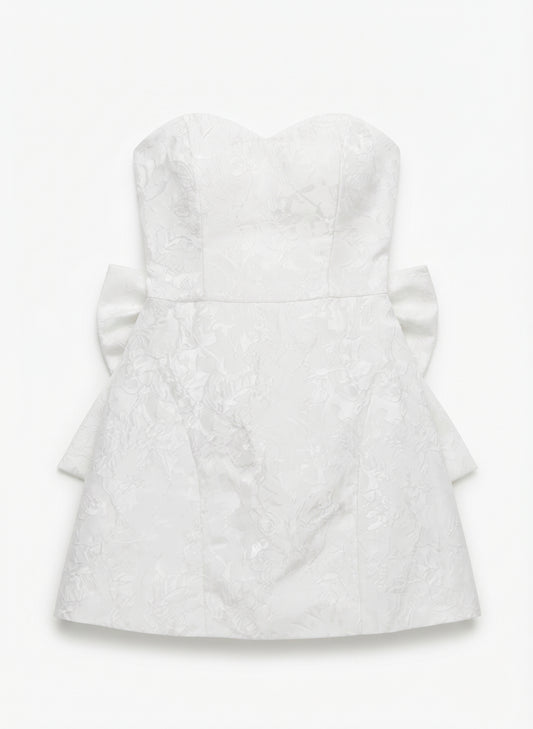 Jacquard Satin Homecoming Dress with Bow – White, Size Medium (Preowned)