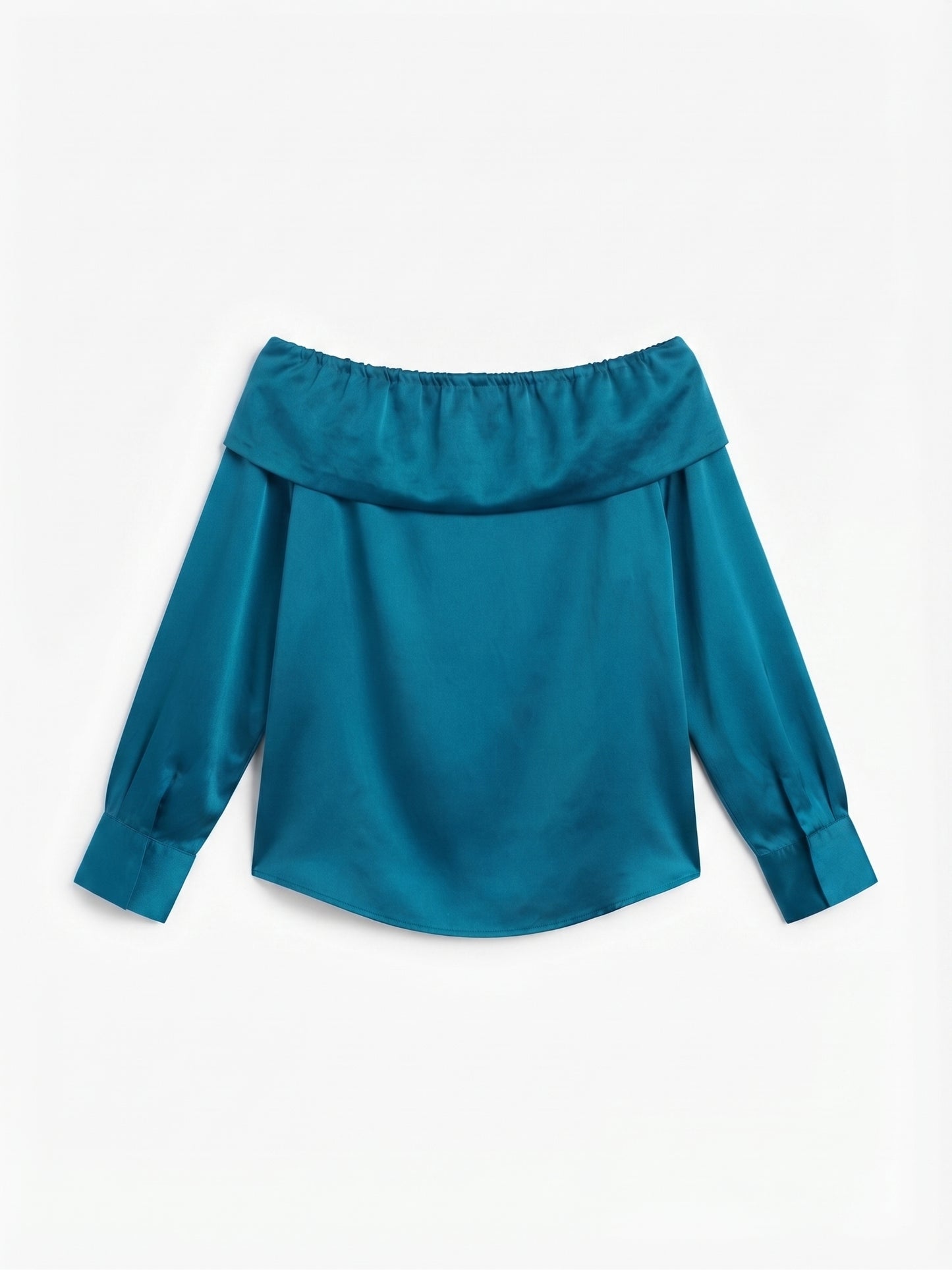 Grace Karin Women's Satin Off-The-Shoulder Blouse – Size L, Green-Blue
