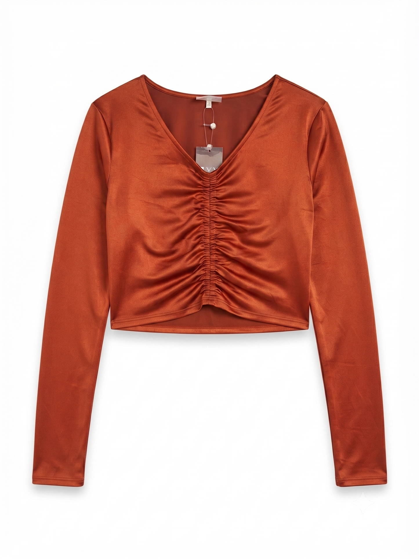 Calia Long Sleeve Ruched Rashguard Red Brown Shine Size Medium