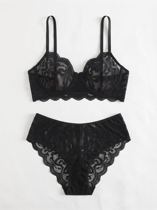 VTUOFC Womens Lingerie Matching Bra and Panty Sets 2 Piece Lace Lingerie Set Women's Exotic Lingerie Sets Black XL