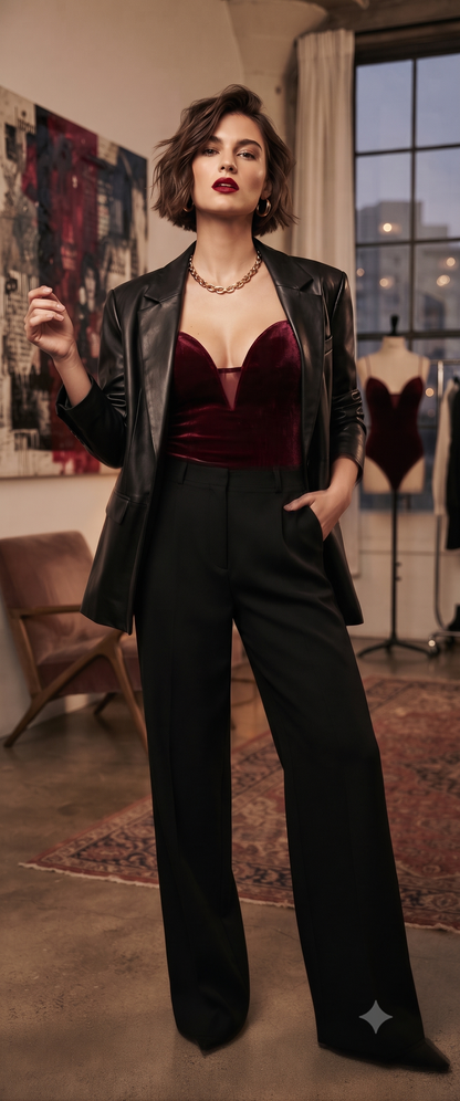 Women's Nihsatin Sexy V-Neck Velvet Bodysuits Burgundy Size Large