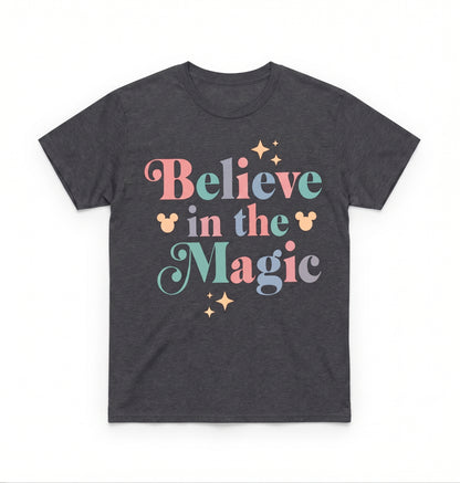 Women's Believe In Magic Graphic Tee – Gray, Size Medium
