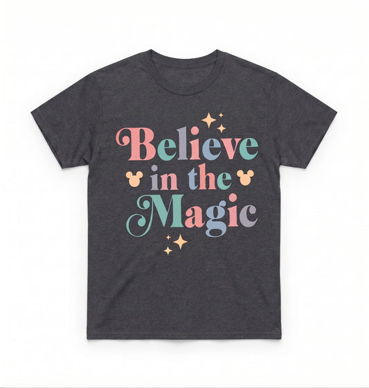 Women's Believe In Magic Graphic Tee – Gray, Size Medium