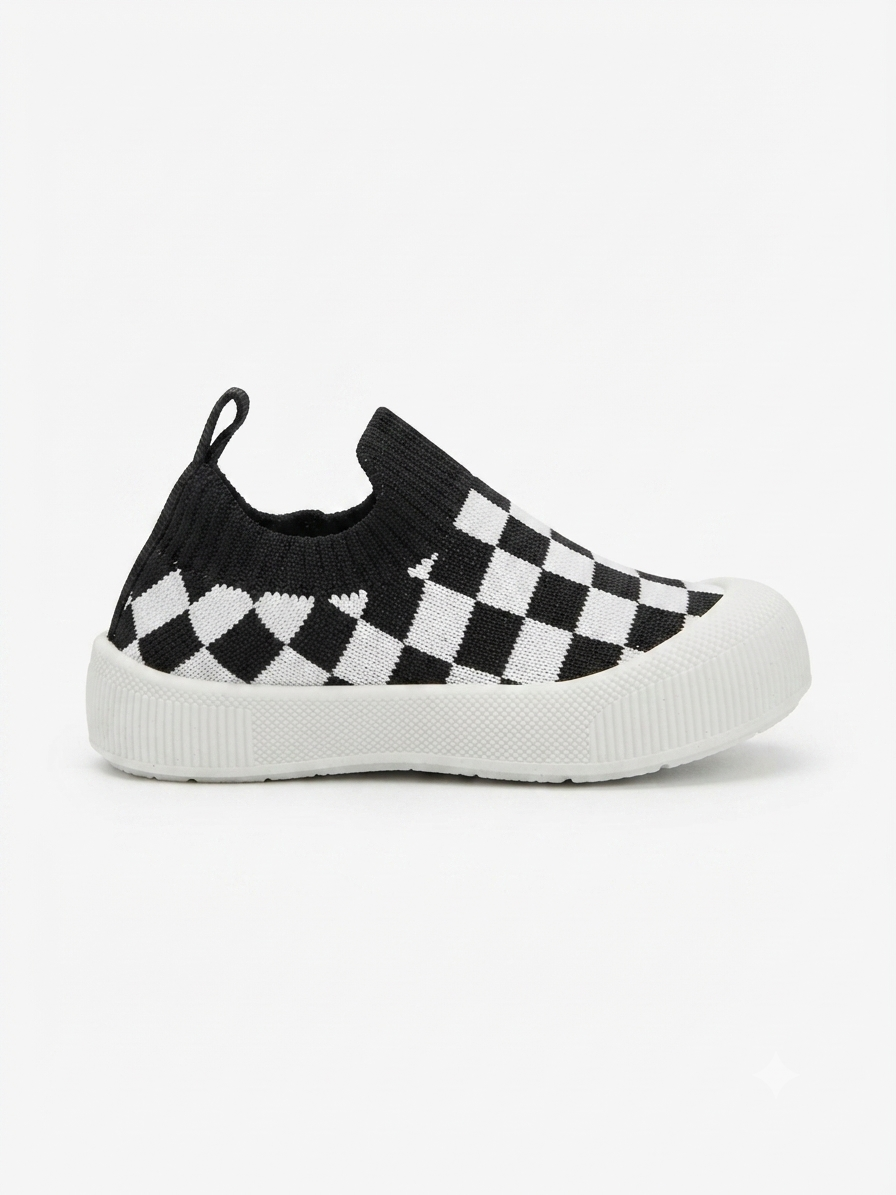 Toddler First Walking Checkered Slip-On Sneakers – Size 3.5–4