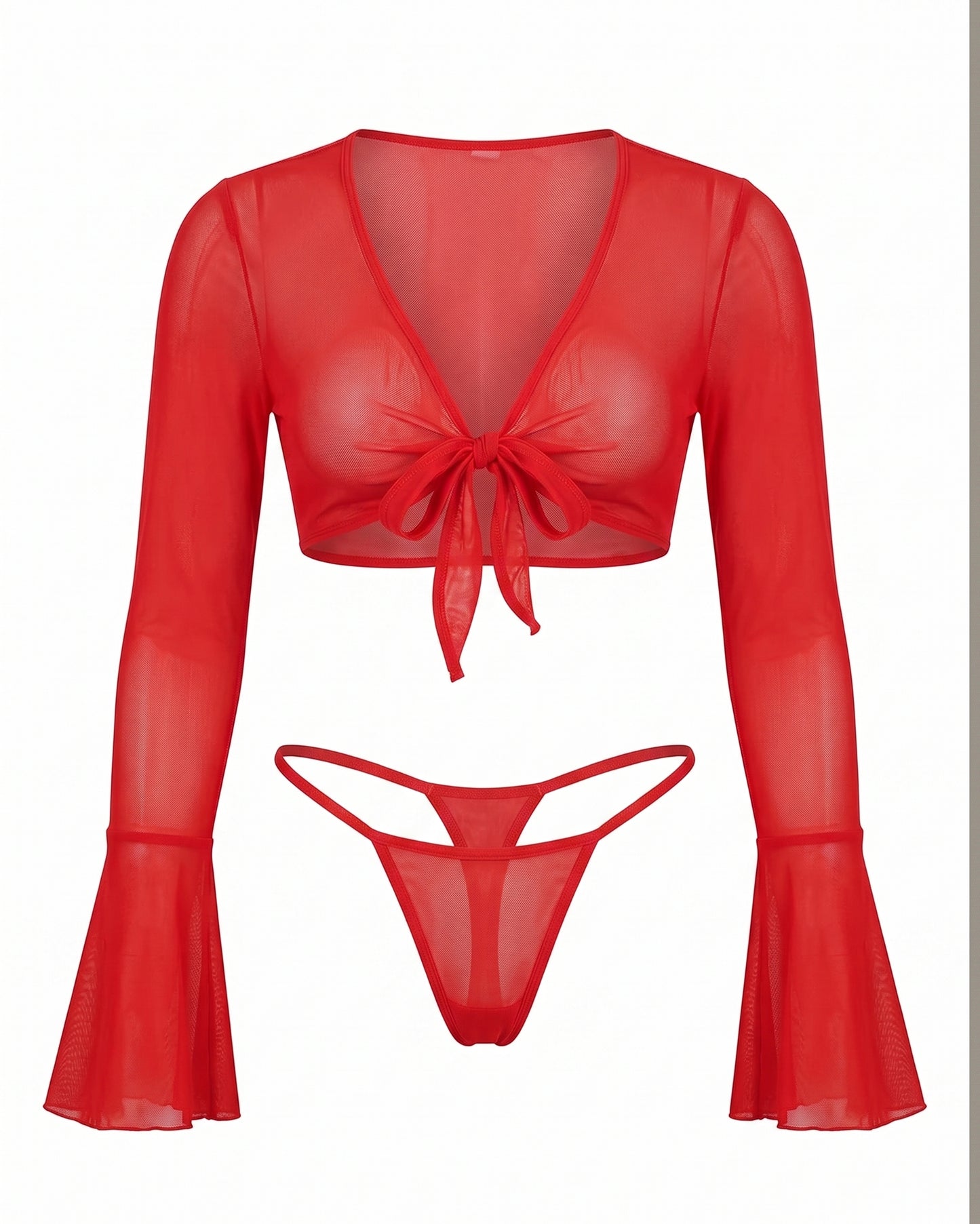 Avidlove Sheer Mesh Cardigan | Bolero Shrug Long Sleeve Cover Up | Red | L