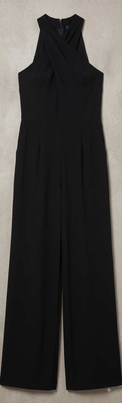 Adrianna Papell Halter Overlay Jumpsuit – Women's Formal, Black, Size 12