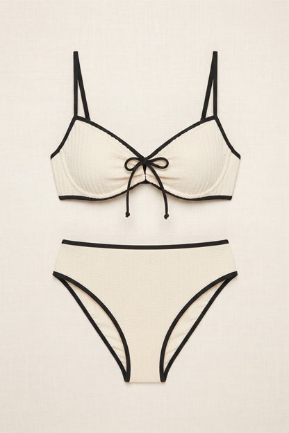 Vivola Women's Bikini Sets Color Block Two Piece Swimsuit Beige Size Medium