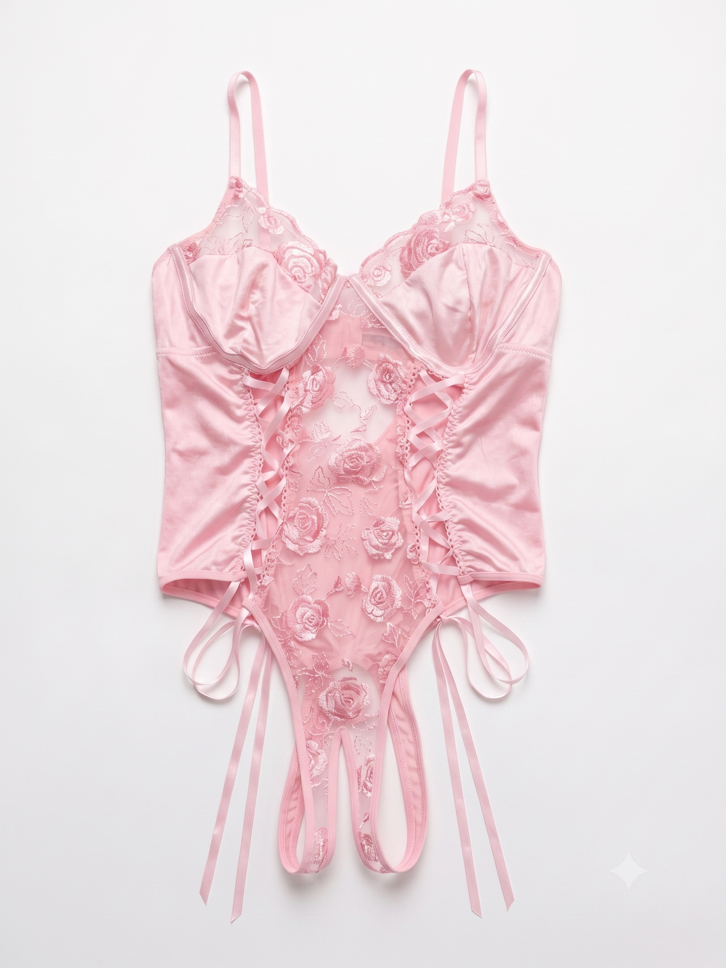 Women's Avidlove Lace-Up Front Lingerie Bodysuit – Pink (Size L) - Open Package