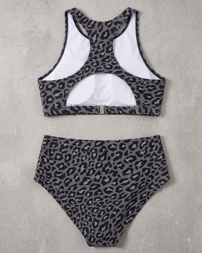 Tempt Me High Waisted Bikini Set – Women's Sporty 2-Piece, Black Leopard, Small