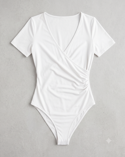 Women's MANGOPOP Cross Wrap Short Sleeve Bodysuit – White (Size M)