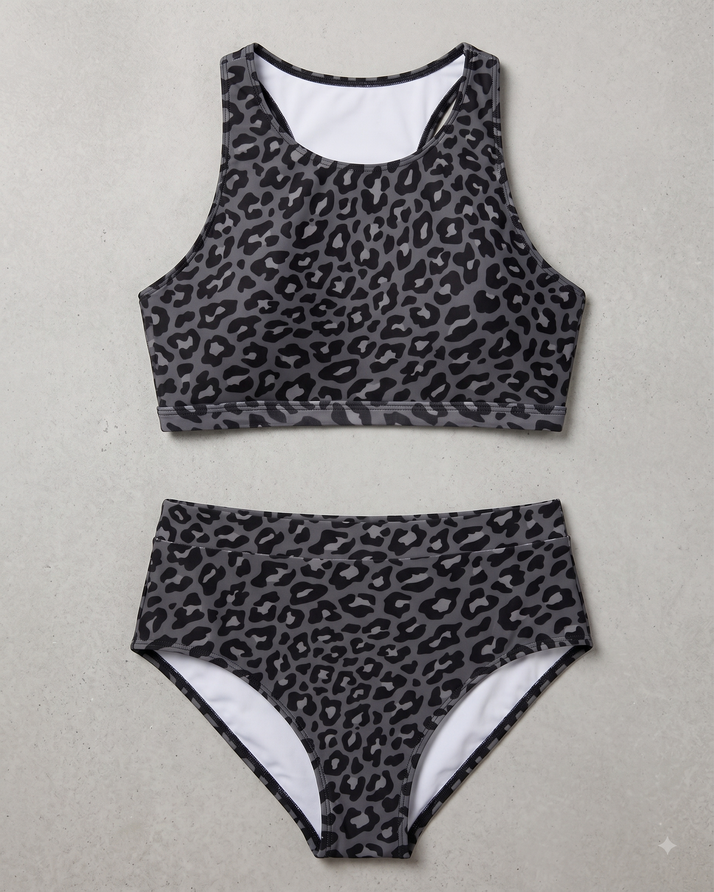 Tempt Me High Waisted Bikini Set – Women's Sporty 2-Piece, Black Leopard, Small