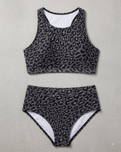 Tempt Me High Waisted Bikini Set – Women's Sporty 2-Piece, Black Leopard, Small