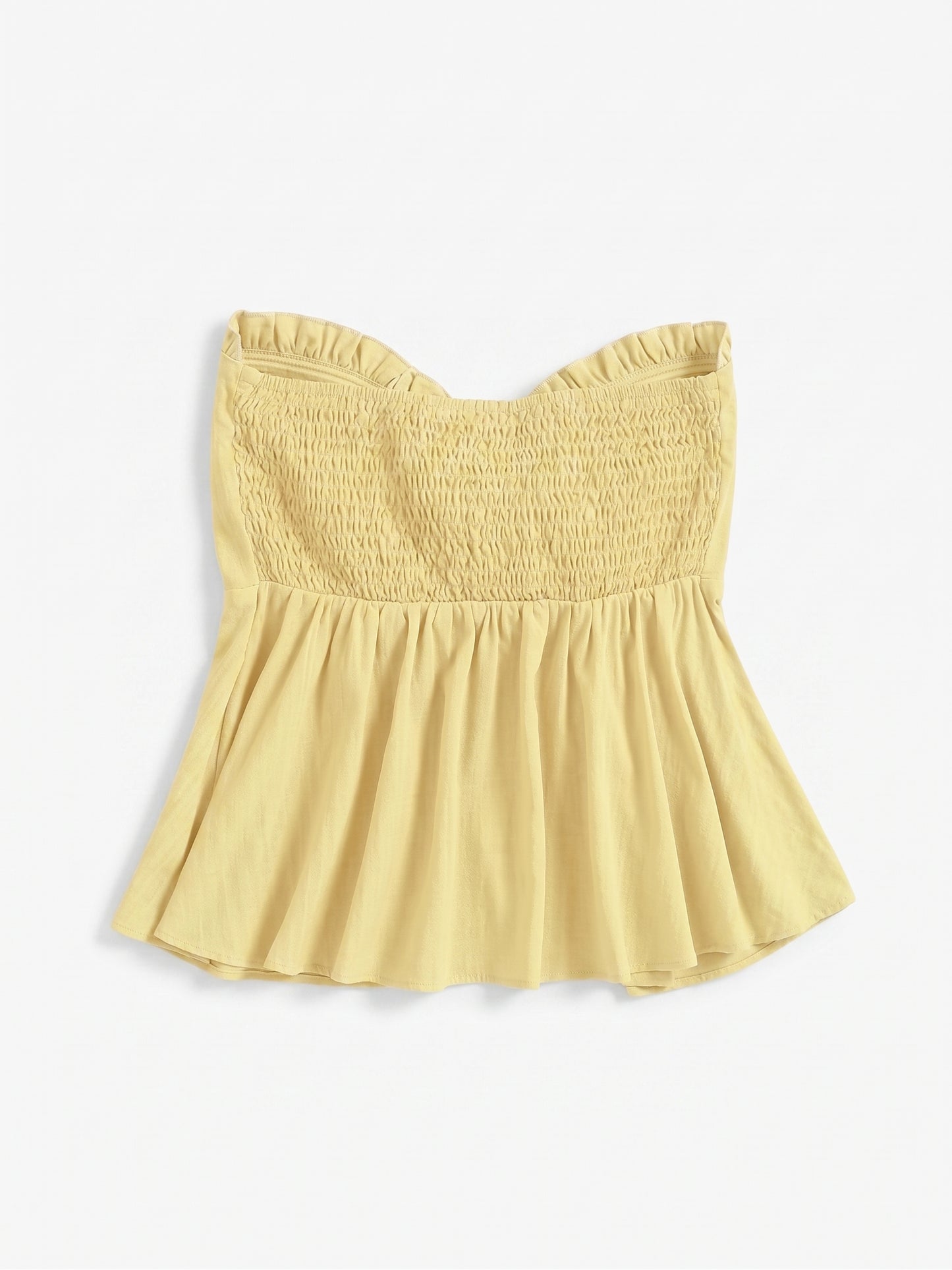 SOLY HUX Women's Frill Trim Tie Front Tube Top | Light Yellow | Large