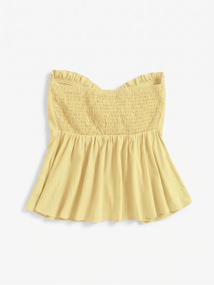 SOLY HUX Women's Frill Trim Tie Front Tube Top | Light Yellow | Large