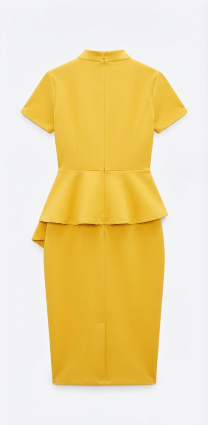 Women's Fashion Peplum Bodycon Long Sleeve Work Dress Yellow Size Large