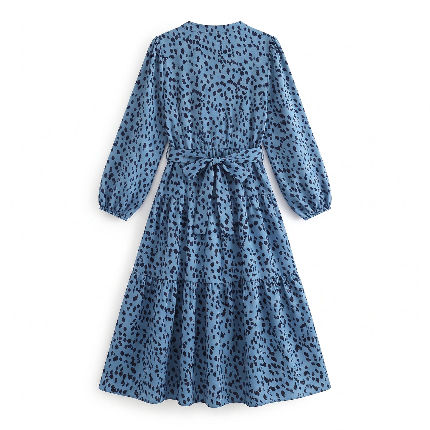 Yoyoveta Women's Leopard Print Long Sleeve V-Neck Ruffled Dress