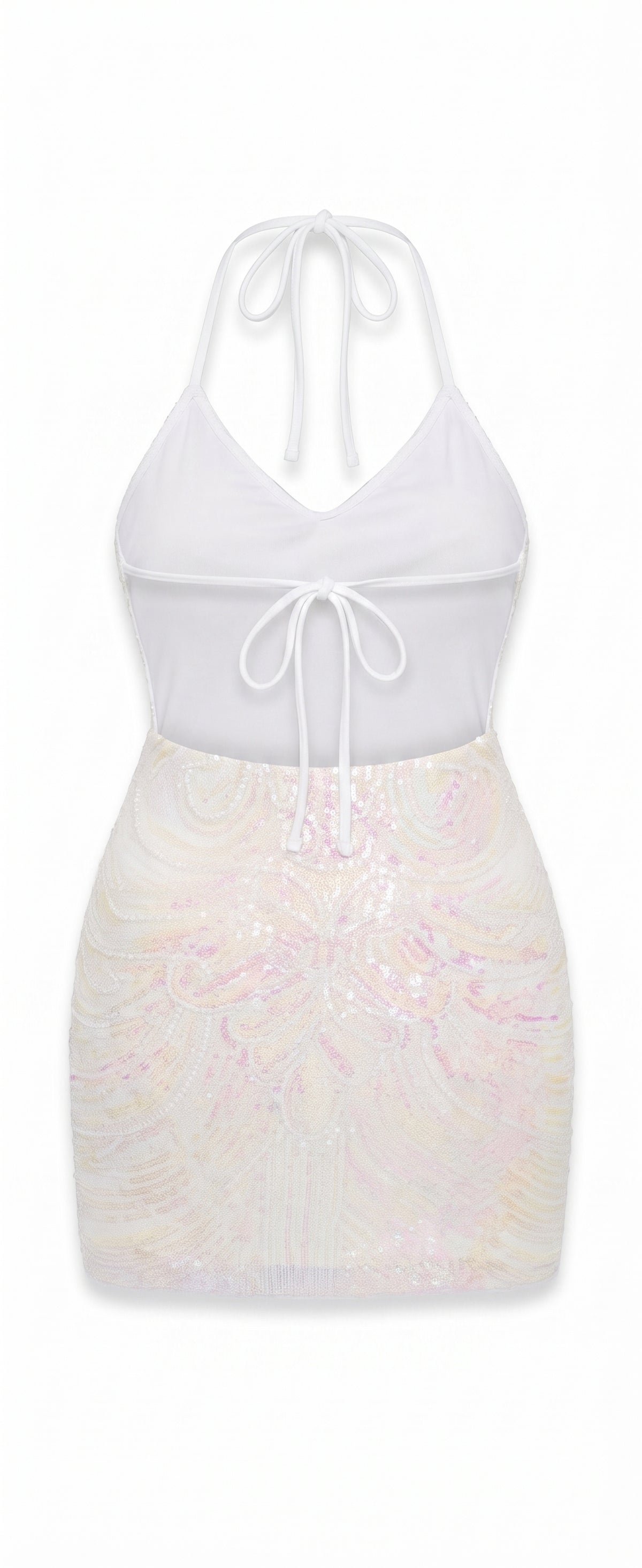 ShawGobow Women's Sequin Glitter Backless Bodycon Mini Dress – White, Small