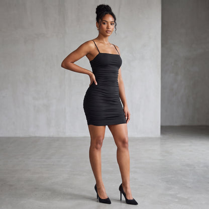 Mizoci Ruched Bodycon Mini Dress | Spaghetti Strap | Club Party | XS (Open Package)
