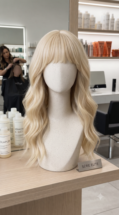 BARSDAR Long Wavy Blonde Wig With Bangs 26 Inch