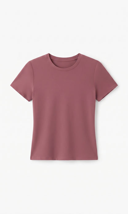 Women's Crew Neck Short Sleeve T-Shirt Double Lined Slim Fit Size 2XL Marsala