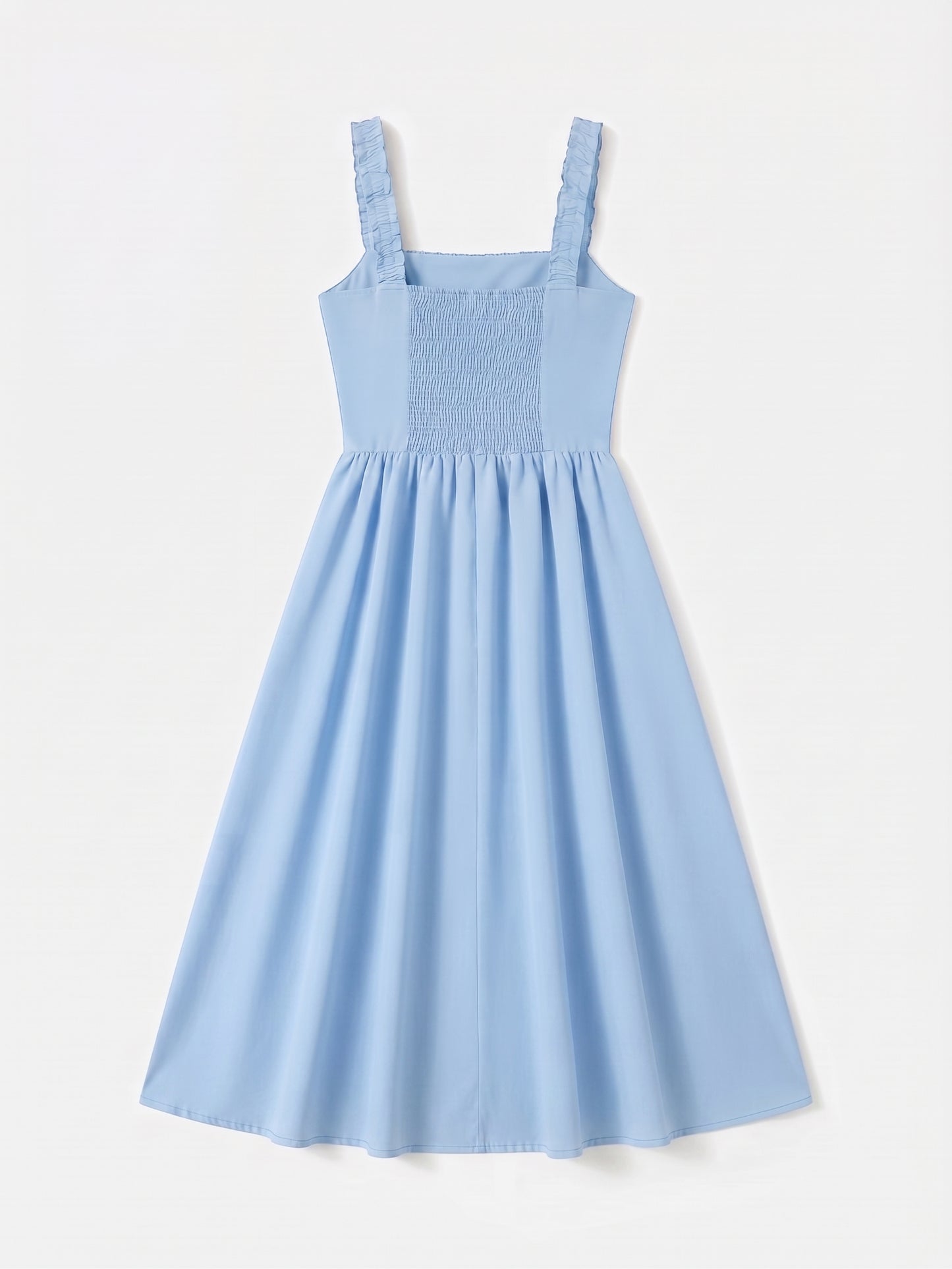 KUTUMAI Women's Summer Lace Square Neck Midi Dress – Light Blue, Size Large (NWT)