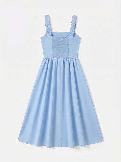 KUTUMAI Women's Summer Lace Square Neck Midi Dress – Light Blue, Size Large (NWT)