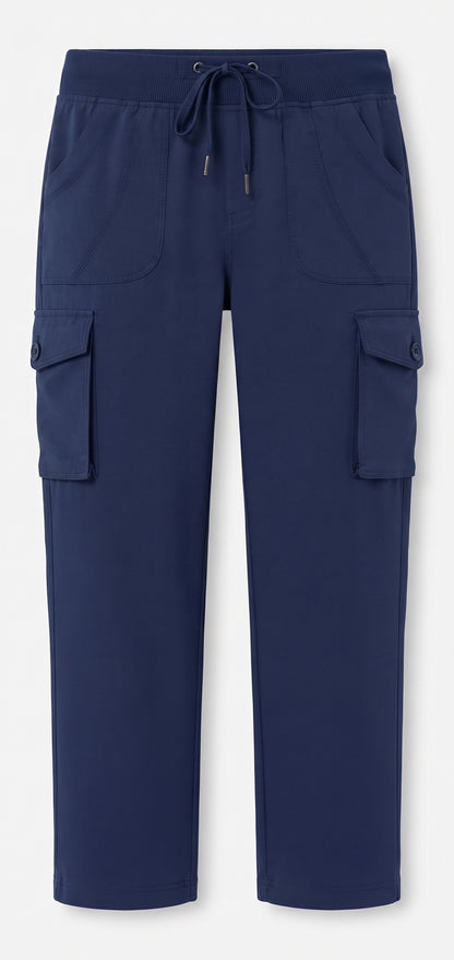 TBMPOY Womens Cargo Capris Hiking Lightweight Pants 6 Pockets Quick Dry Casual Outdoor Trip Loose Shorts Cropped Cotton Navy Large
