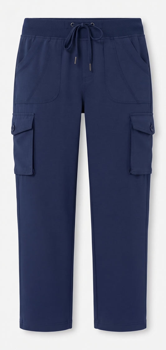 TBMPOY Womens Cargo Capris Hiking Lightweight Pants 6 Pockets Quick Dry Casual Outdoor Trip Loose Shorts Cropped Cotton Navy Large