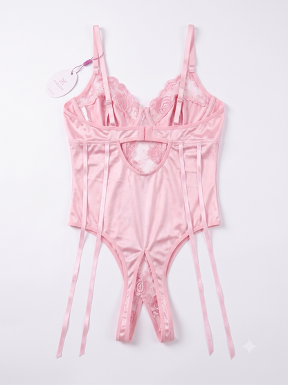 Women's Avidlove Lace-Up Front Lingerie Bodysuit – Pink (Size L) - Open Package