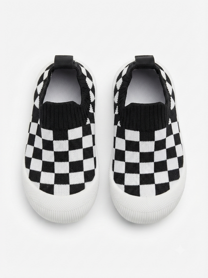 Toddler First Walking Checkered Slip-On Sneakers – Size 3.5–4