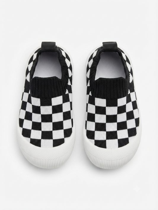 Toddler First Walking Checkered Slip-On Sneakers – Size 3.5–4