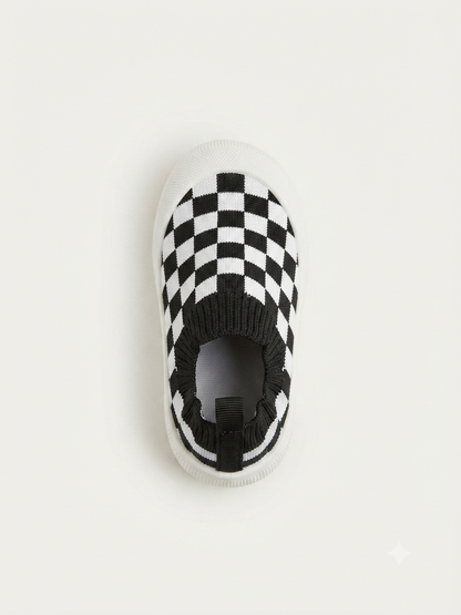 Toddler First Walking Checkered Slip-On Sneakers – Size 3.5–4