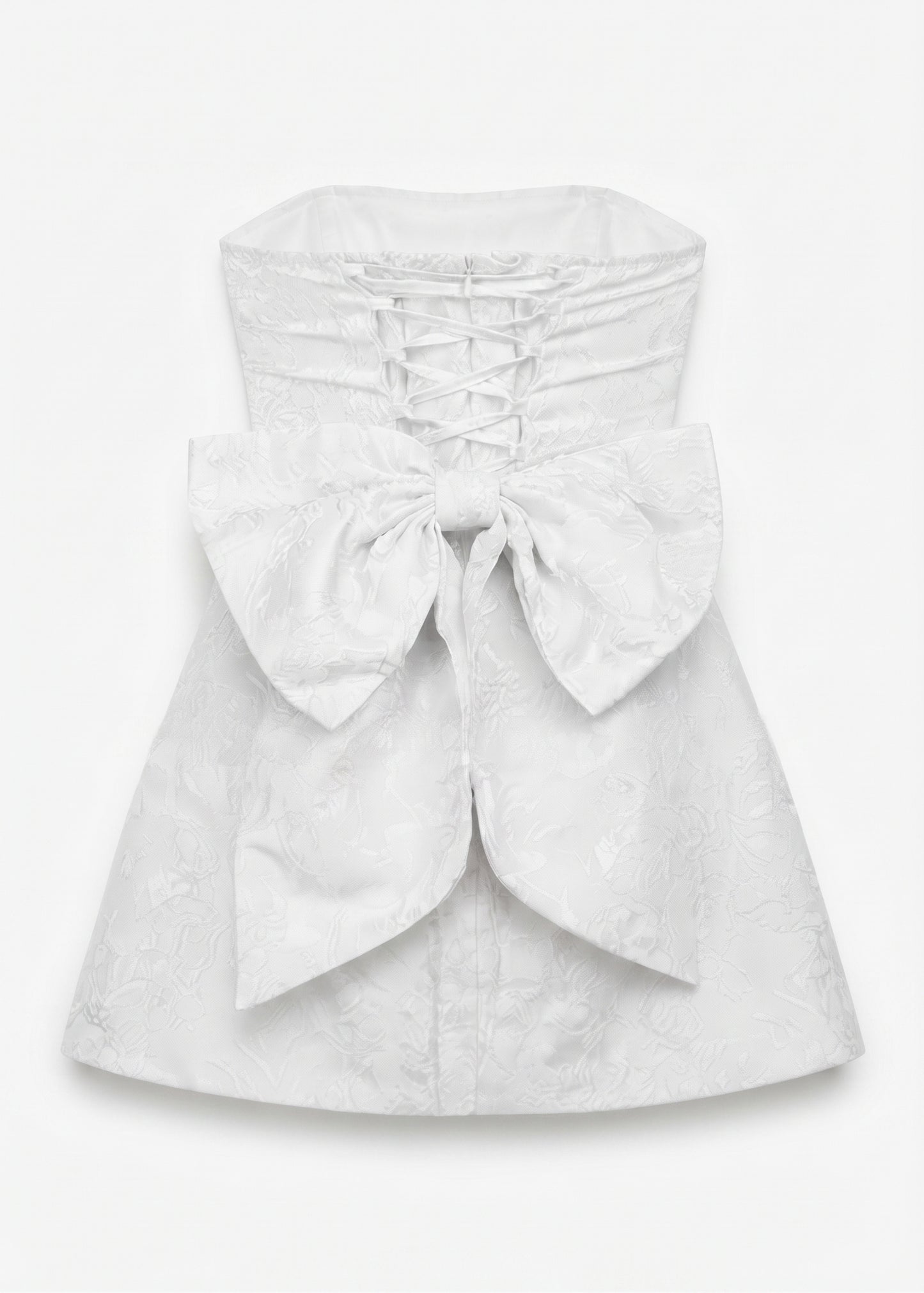Jacquard Satin Homecoming Dress with Bow – White, Size Medium (Preowned)