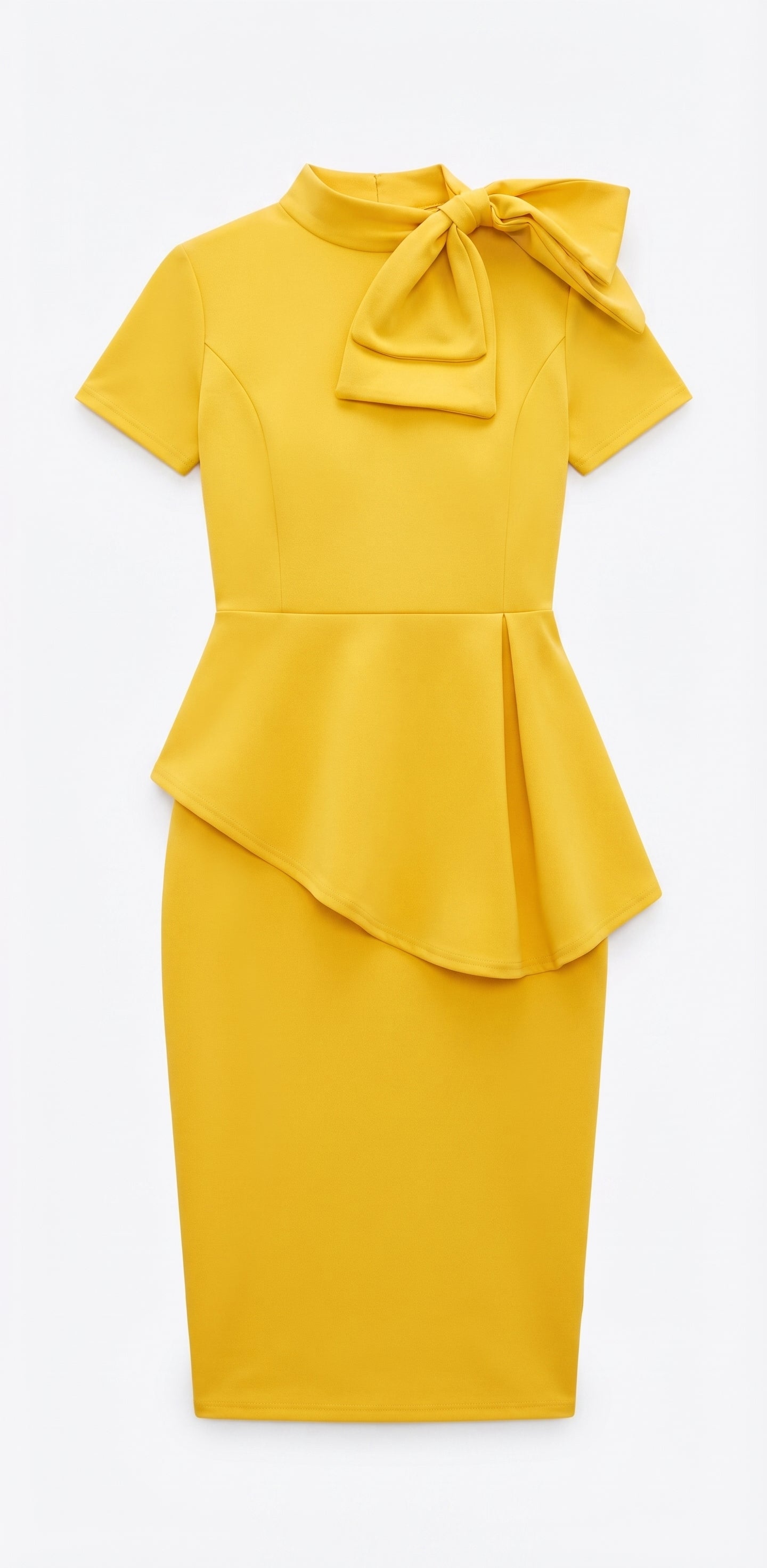 Women's Fashion Peplum Bodycon Long Sleeve Work Dress Yellow Size Large