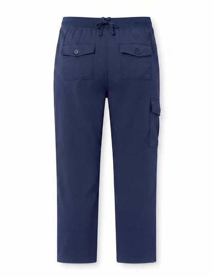 TBMPOY Womens Cargo Capris Hiking Lightweight Pants 6 Pockets Quick Dry Casual Outdoor Trip Loose Shorts Cropped Cotton Navy Large