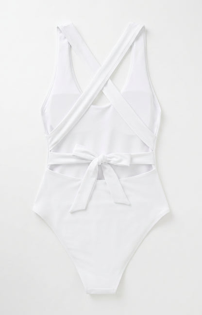 Lilosy Monokini Women's 1 Piece Swimsuit with Plunging Neckline Cross Back White Size Small