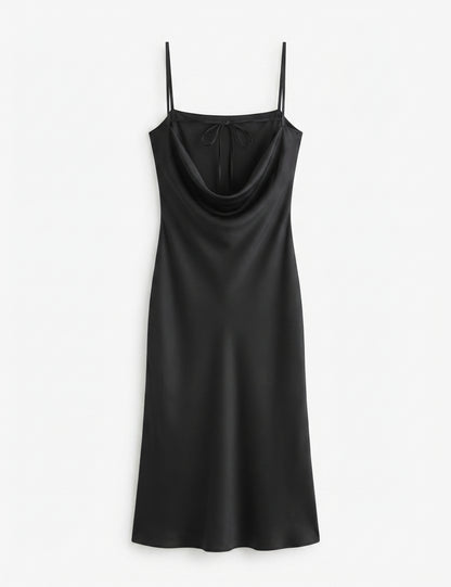 Women's Satin Spaghetti Strap Cowl Neck Backless Midi Dress – Size Medium