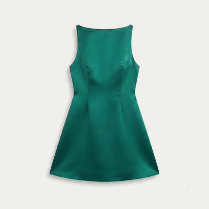 Women's Lulus Cody A-Line Mini Satin Fit and Flare Mini Cocktail Dress Emerald Size Medium