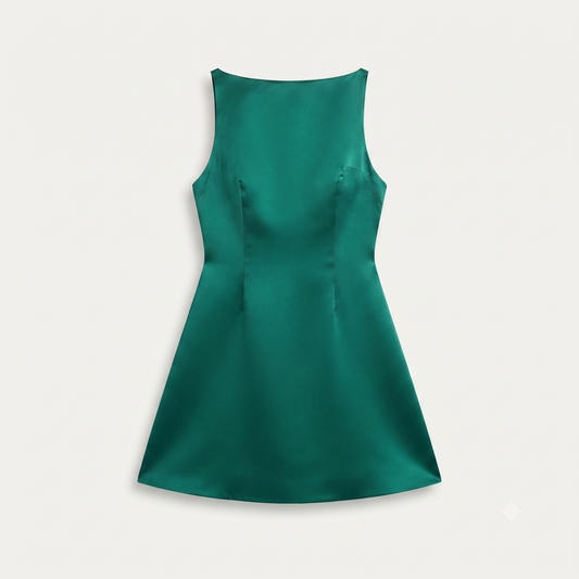 Women's Lulus Cody A-Line Mini Satin Fit and Flare Mini Cocktail Dress Emerald Size Medium