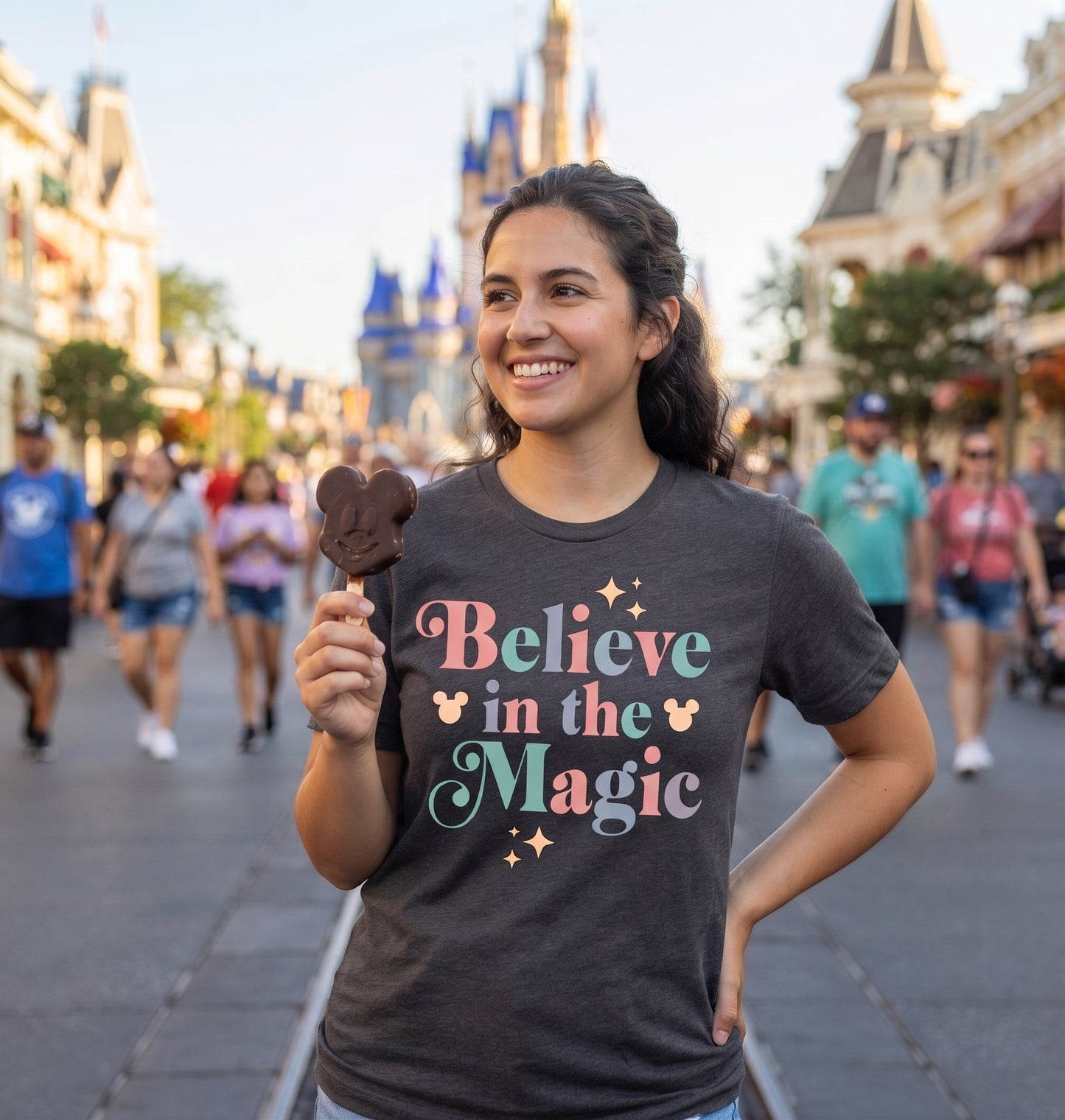 Women's Believe In Magic Graphic Tee – Gray, Size Medium