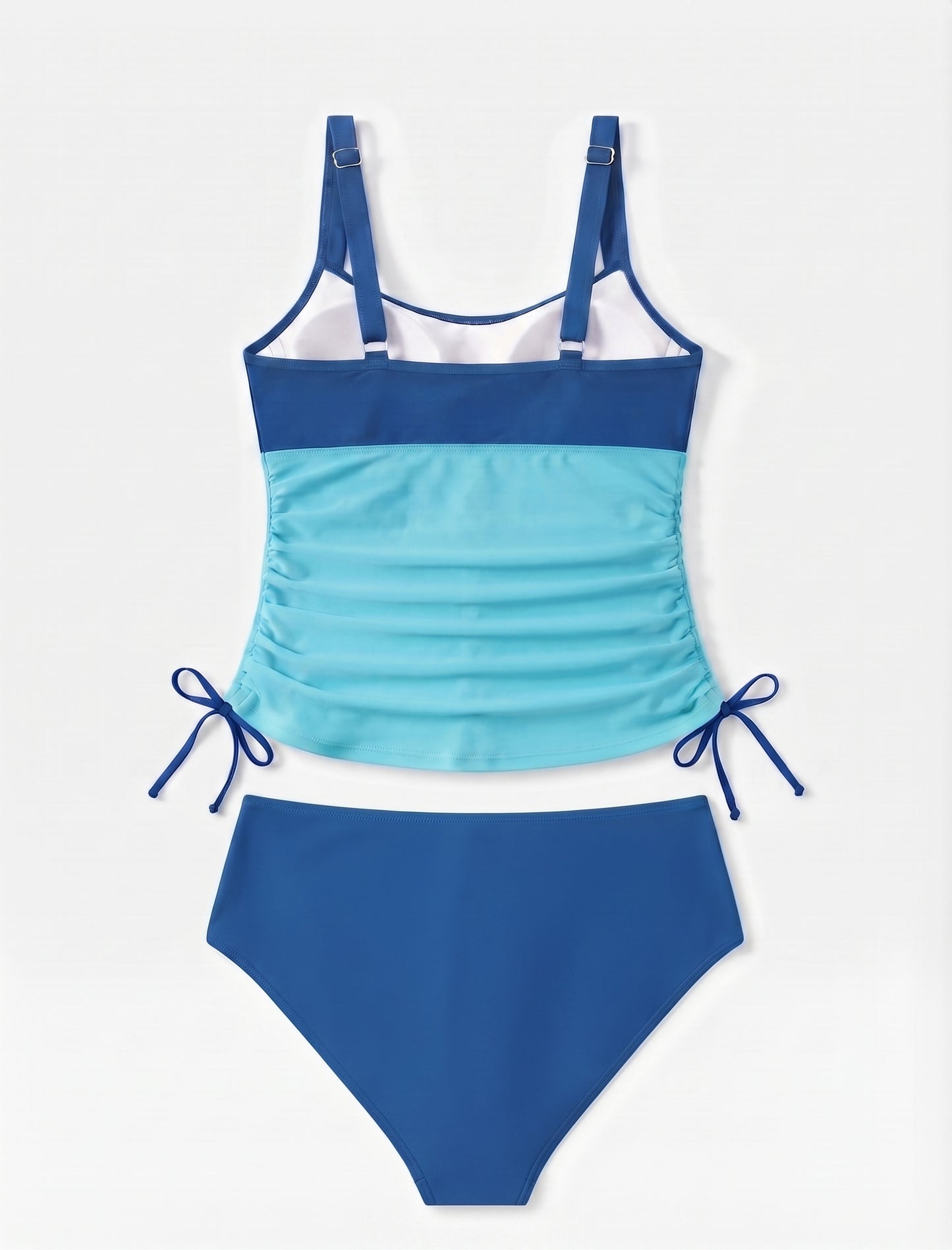 ZAFUL Women's Ruched Tankini Swimsuit – V-Neck, High Waist, Tummy Control, Blue, Size XL