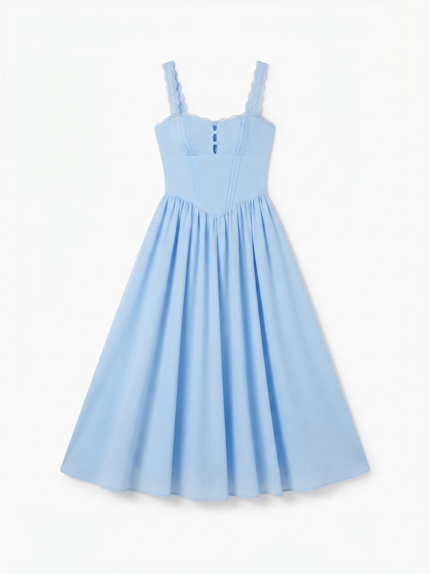 KUTUMAI Women's Summer Lace Square Neck Midi Dress – Light Blue, Size Large (NWT)