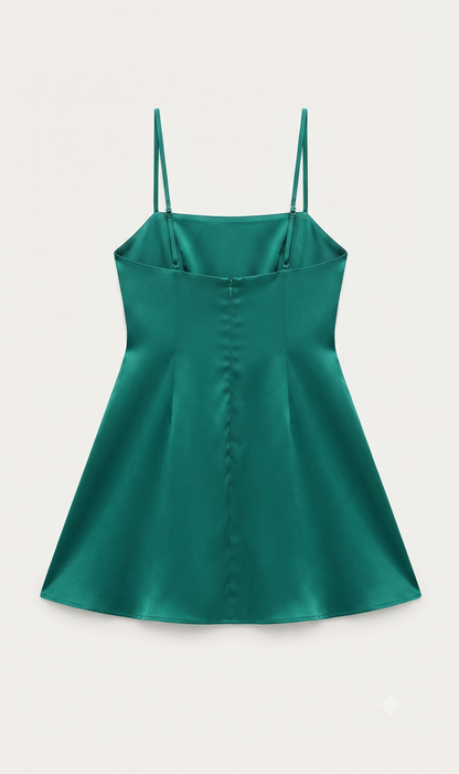 Women's Lulus Cody A-Line Mini Satin Fit and Flare Mini Cocktail Dress Emerald Size Medium