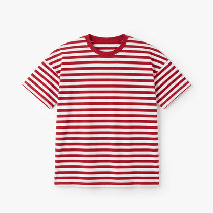 Women's Red & White Striped Short Sleeve T-Shirt – Size Medium