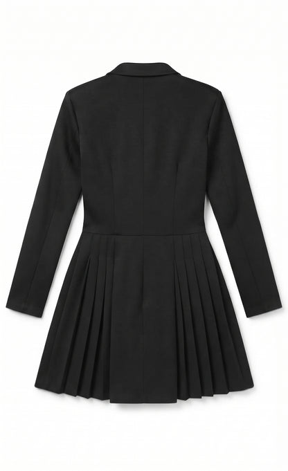 Women's Elegant Deep V-Neck Long Sleeve Button Pleated Mini Blazer Dress Size Large