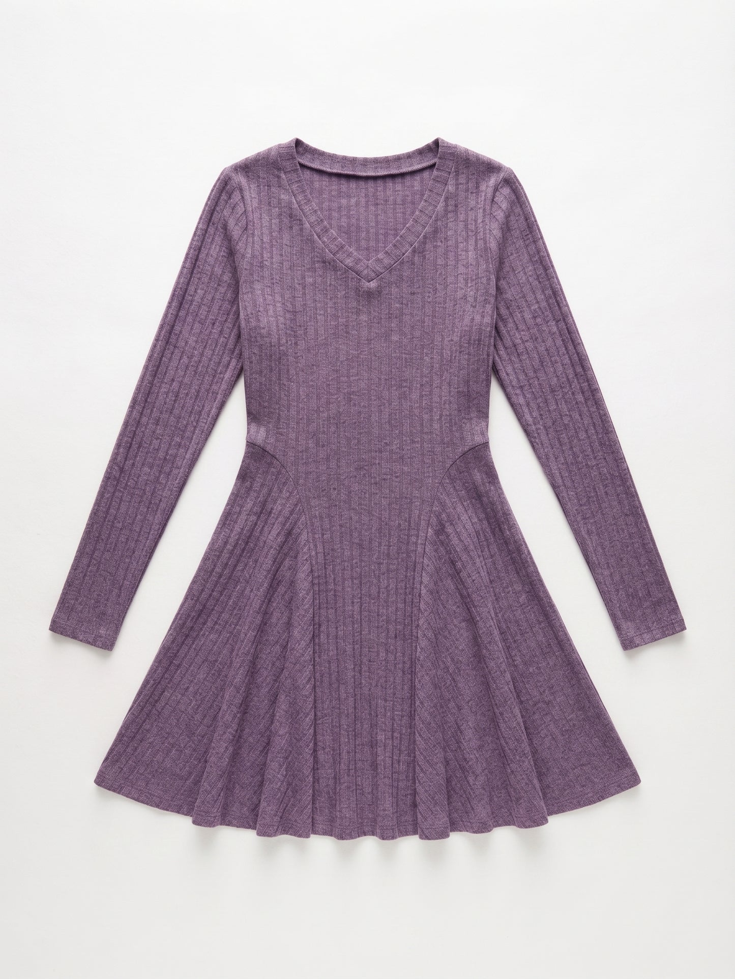 ANRABESS Women Long Sleeve Ribbed Knit Short Dresses Purple Size Medium