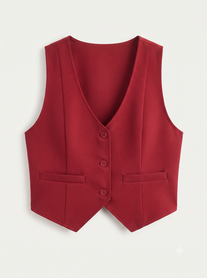 Women's SweatyRocks  V Neck Sleeveless Blazers Burgundy Size Small