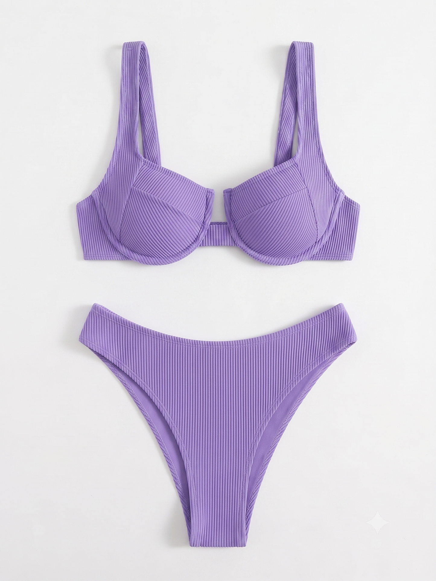 Women's SweatyRocks 2 Piece Bikini Set Striped Print Lilac Purple Size Medium