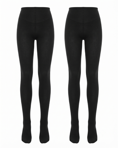 Women's Citystl Opaque Black Tights 80D Tummy Compression Plus Size Tights Pantyhose Black-S/M